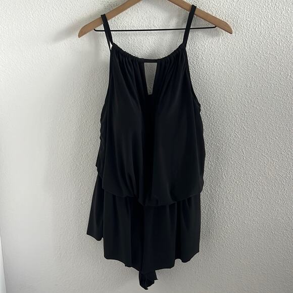 NWT Aqua Green UPF 50 High Neck Swim Romper with Pockets One Piece Swimsuit 16W - Picture 1 of 8